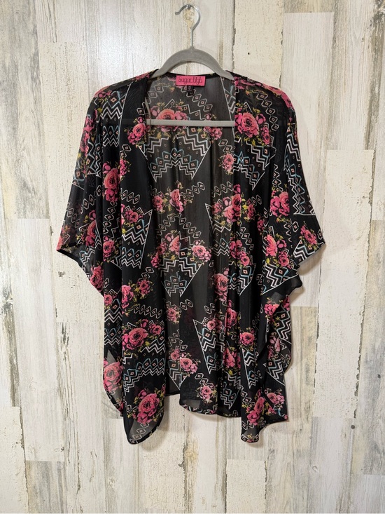 Sugar high Other - Floral Sheer Kimono Oversized Coverup in Black with Pink Roses